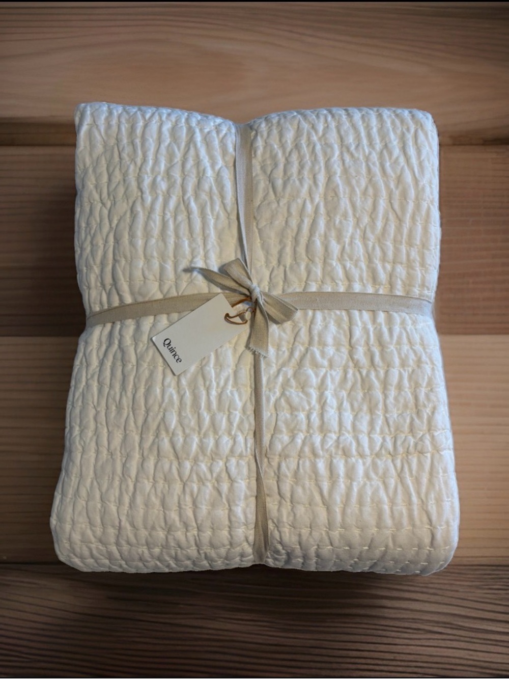 Quince European Linen Cotton Stitch Quilt - Full/Queen - White - Picture 1 of 5